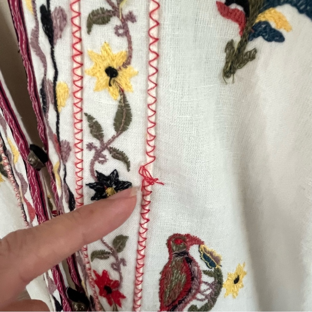 Zara Embroidered Linen Blend Floral Bird Jacket Shirt - Picture 16 of 17